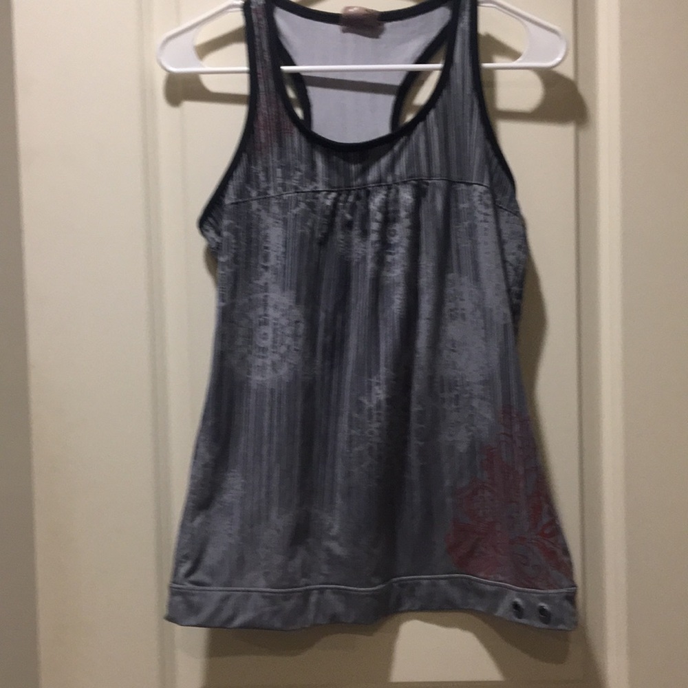Athleta women’s yoga graphic print Racerback Tank Top size S grey/black/red